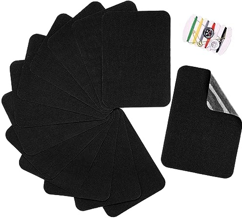 TXSN 12 toppe termoadesive per riparazioni, in cotone, per riparare vestiti e pantaloni, dimensioni 7,6 cm x 10,2 cm, nero