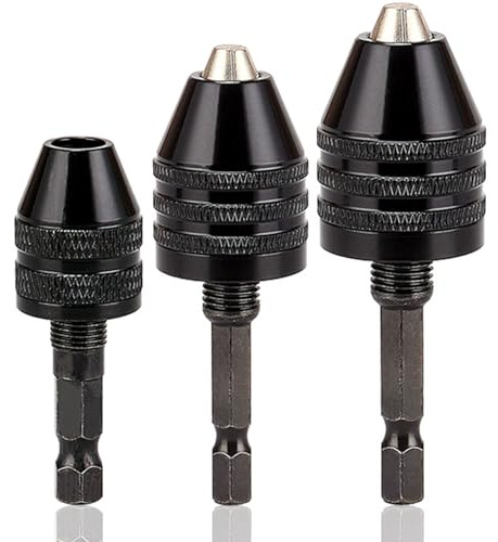Resze Keyless Drill Chuck Adapter - 3Pcs Drill Chucks for Impact Driver, 1/4' Hex Shank Chuck Conversion Adapters