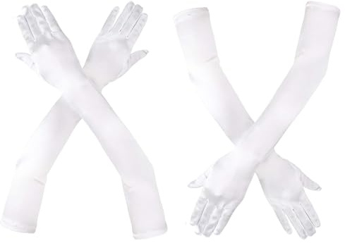 WPNCYK 2 Pair White Long Gloves, White Gloves, White Gloves Fancy Dress, Satin Gloves Elbow Length Satin Gloves, Silk Gloves, 1920s Opera Gloves Long Gloves for Women for Evening Party Opera Bridal