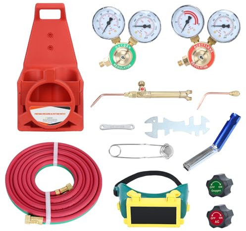 Kit de antorcha portátil de oxiacetileno, 30 V, juego de corte de oxígeno y acetileno de servicio medio, kit de antorcha HVAC, cilindros no incluidos, rojo