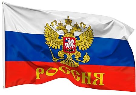 PHENO FLAGS Russland Flagge 90x150cm mit Adler - wetterbeständige Fahne mit Messingösen, 100% Polyester, robuste Doppelnaht & in lebendigen Farben - ideal für Flaggen-Liebhaber
