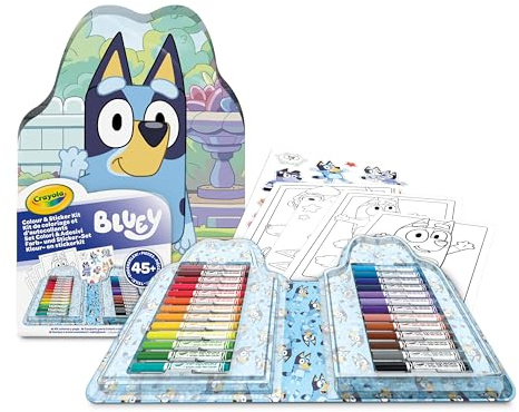 CRAYOLA - Valigetta Colori & Adesivi Bluey, Set con Pennarelli, Pagine da Colorare, Adesivi, 45 pezzi, Regalo Creativo per Bambini, da 5 anni, 04-0784
