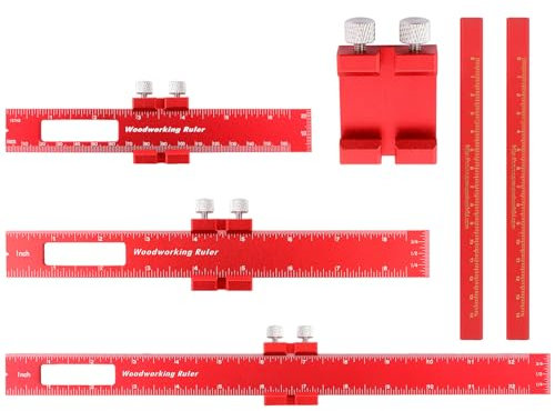 TPTGIAR 3 Stück Anreißlineal, Streichmaß aus Aluminiumlegierung für Holzbearbeitung, Verstellbar Holzbearbeitungslineal mit Anschlag, Paralleles Lineal für Holzbearbeitung Heimwerken