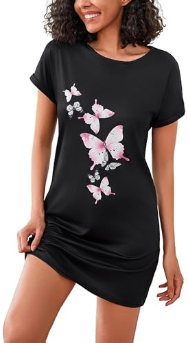 Leversic nattlinne för kvinnor kortärmad nattlinne rund hals jersey nattskjortor t-shirt klänning mjuka myskläder