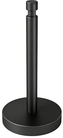 YUMORE Kitchen Roll Holder Free Standing, Heavy Duty Countertop Paper Towel Dispenser Easy One-Handed Tear Paper Towel Holder Stand with Weighted Base Stainless Steel Kitchen Paper Roll Holder, Black