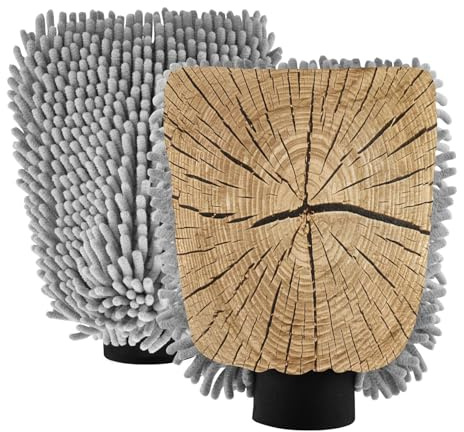 Qilmy Tree Rings Closeup Microfiber Chenille Car Wash Sponge Scratch Free Car Wash Mitt Absorbent Mitt Sponge for Trucks SUVs Car Washing Home Cleaning, Medium