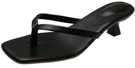 Cheuling Womens Kitten Heels Square Toe Sandals Flip Flop Heels Thong Sandals Comfortable Summer 2 Inch Heels Sandals