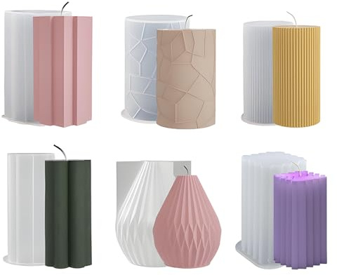 6 Pezzi Stampi per Candele in Silicone Set Candele in Silicone da Versare 3D Stampi per Candele Cilindriche Stampi Candle Making Kit Adatto per candele profumate fai da te