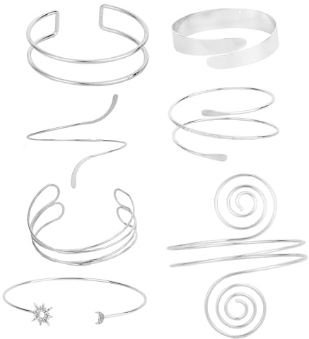 Mikovivi 7pz Braccialetti da Braccio, in Argento Regolabili Gioielli Braccio Minimalisti Bracciale Superiore per Donna