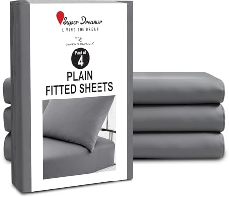 GC GAVENO CAVAILIA Microfiber Fitted Sheet Single - 4 Pack Plain Bed Sheets - Deep Pocket 10 inch (25cm) - Shrinkage, Fade & Wrinkle Resistant Bottom Sheet Fit to Mattress (91x190 cm) - Charcoal