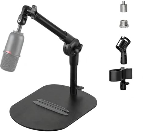 Desktop Microphone Stand, Adjustable Desk Mic Stand for AM8 K669B Yeti HyperX QuadCast SoloCast AT2020, Webcams Camera, Compatible 1/4, 3/8 & 5/8 Thread, for Recording/Podcasting/Streaming