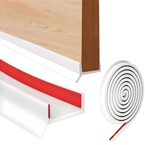 Flexible Door Edge Banding, Silicone Door Bottom Seal Strip, High Elasticity Self-Adhesive Skirting Board for 15mm, 16mm, 17mm Thickness Kitchen and Bedroom Skirting Board (White, 2M）