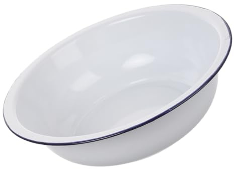 DECOMELODY Palangana de Esmalte Blanco Gran Capacidad, Multifuncional y Fácil de Limpiar para Lavar Verduras y Servir Sopa Estilo Vintage Clásico