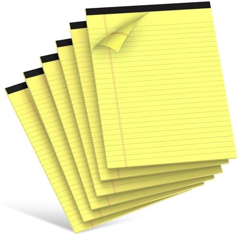 RITOLLO A5 skrivblock gult, 6-pack, linjerat, 80 g/m² papper, 7 mm linjatur, skrivbart på båda sidor, med avrivningskant, anteckningsblock 5 x 8 tum (30 ark per block)