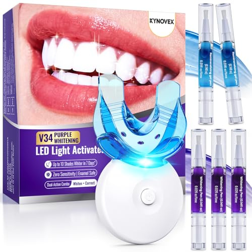 Teeth Whitening Kit with LED Light – 35% Pap + V34 Purple Colour Corrector – 3 Whitening Pens + 2 Desensitising Gel Pens – Instant Brightness & 7-Day Whitening – Enamel-Safe