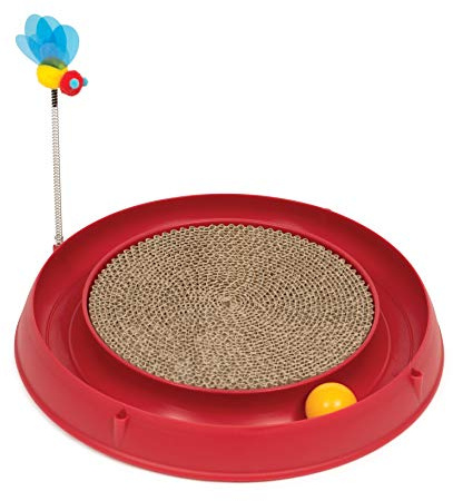 Catit Play Circuit Ball Cat Toy with Scratch Pad, Catnip Toy, Red, 43000