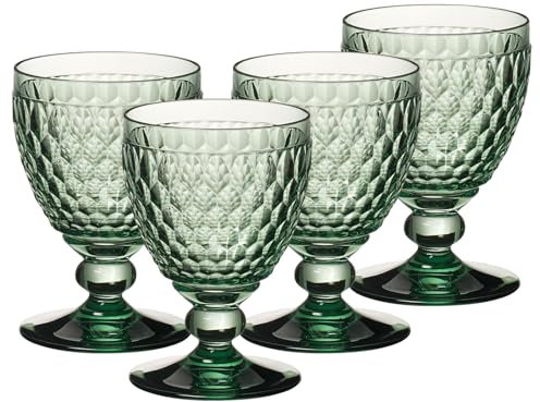 Villeroy & Boch Boston Coloured Red Wine Glasses, Green, Set of 4, 310 ml, Coloured Wine Glasses with Facet Pattern, Crystal Glass for Red Wine, Dishwasher Safe, Green