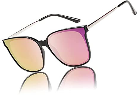 DUCO Sonnenbrille für Damen Polarisiert Sonnenbrille mit UV400 Schutz Vintage Klassisch Runde Metall Rahmen Leichtgewicht Übergroß Sonnenbrillen W016 (Schwarzpulver)