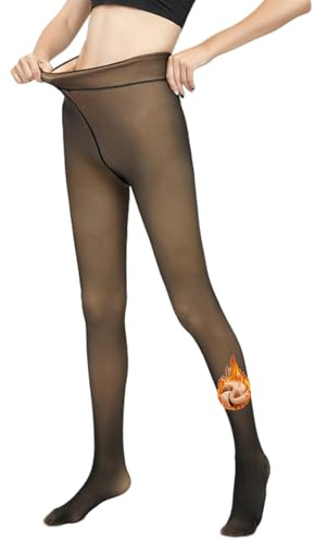 Thermostrumpfhose für Damen, mit Fleece gefüttert, scheinbar durchscheinend, blickdicht, hohe Taille, warm, für Winter, Dicke: 220 g, Einheitsgr��e