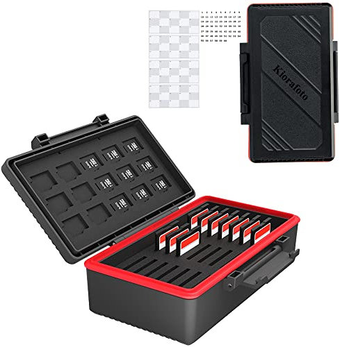 Kiorafoto Speicherkarten Etui Tasche Aufbewahrung wasserdicht für 21x SD SDXC SDHC/NS/Sony PSV PS Vita + 15x Micro SD/TF – mit Speicherkarten Etiketten, Schutzbox Tragetasche SD Karten Case Box
