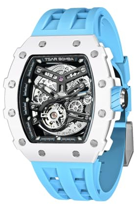 TSAR BOMBA Montre Automatique pour Homme Montre Squelette de Luxe Tonneau pour Homme Montre mécanique étanche à 50 mètres Montre analogique