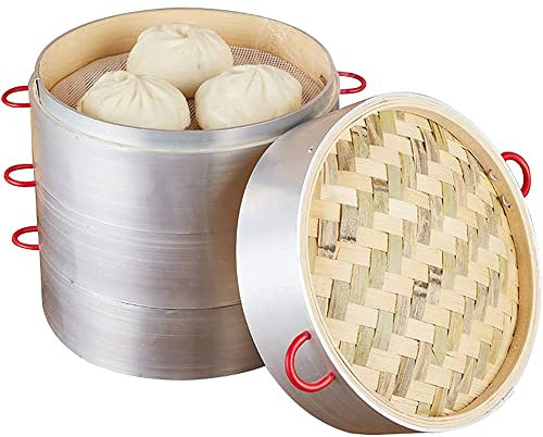 Casa de vapor de cocción para verduras chinas de la cocina, dim sum, cesta de vapor asiático, cocción saludable 3 capas, tapa,30cm