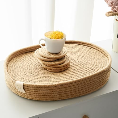 ART pinecone Placemats Set of 6 Oval – Woven Boho Farmhouse Table Mats for Dining Table for 6, Kitchen Decor, Washable and Handmade Rustic Table Accessories (Caramel,Oval Plus)