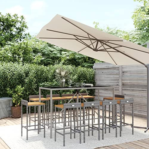 Yolola trädgårdsmöbler set trädgårdsbar set trädgårdsmöbler polyrattan trädgårdsmöbler sittgrupp rottingbar barbord trädgårdsdisk barstol barstol sittgrupp – 11 delar grå