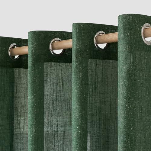 MIULEE Gardinen Vorhänge Schlafzimmer Vorhang Dunkelgrün Gardine Wohnzimmer Leinenoptik Gardinen mit Ösen Fenster Halbtransparent Vorhang Modern Innen Balkontür Küche Vorhänge 140 x 245 cm
