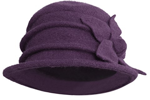Boodtag kvinnor ull cloche hinkhatt hinkhatt vintage vinter varm blommig plommonhatt damer 1920-tals brätte keps, Lila, en storlek