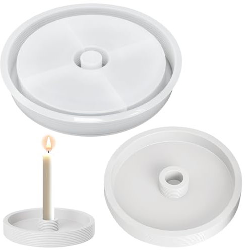Eurtes Silikonform Kerzenhalter, Runde Silikon Gießform Kerzenhalter, DIY Harz Epoxid Stabkerzenhalter Kerzenformen, Silikon Kerzenhalter Form für Weihnachten (Großer Kreis)