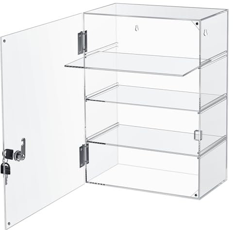 Barydat Acryl-Vitrine mit Schloss, Schlüssel, Arbeitsplatte, Vitrine, Vitrine, multifunktional, sichere Aufbewahrungsbox für Einzelhandel (abnehmbare 4 Etagen, 30 x 15 x 39 cm)