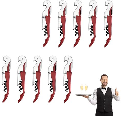 10 Pezzi Cavatappi, Apribottiglie Vino,3 in 1 Cavatappi + Apribottiglie + Lama Corta Capsule,Cavatappi a Leva Acciaio Inox,Rosso