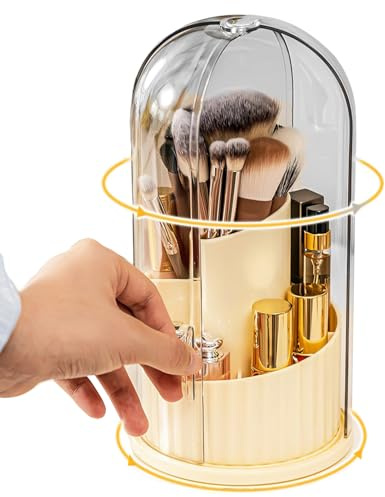 UShioart Covered Rotating Makeup Brush holder Organizer with Lid Makeup Brushes Organizer for Vanity Desktop Bathroom Countertop