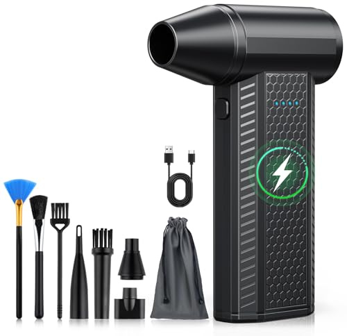 FOURQ Souffleur Air Comprimé avec,130000 TR/Min Souffleur avec Batterie 4000mAh,4 Vitesses Mini Souffleur Sans fil Puissant avec Brosses de Nettoyage PC pour Voiture, Maison, Clavier (noir)