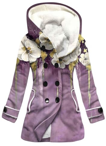 SCBFDI Manteau En Laine Femme Hiver Parka Chaud Avec Capuche - Manteau de Grossesse Printemps - Violet 2XL