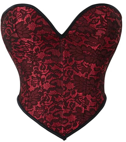 Generisch Pantaloni modellanti per donne, bustino shapewear, lingerie in pizzo, vita push up, corsetto sotto il seno modellante, 8 rosso., L