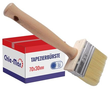 Chle-Mar - Tapezierbürste 70 mm mit ergonomischer Holzgriff | Kleisterpinsel für Tapeten & Malerarbeiten | Quast Pinsel für Lack, Beize & Farben | Widerstandsfähige Borsten für gleichmäßigen Auftrag