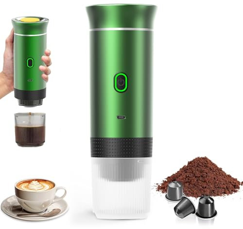 PZCC Caffettiera portatile, 3 in 1, per macchina da caffè portatile, con capsula di espresso, auto-riscaldamento da 2 a 6 minuti, per capsule piccole o grandi e caffè macinato, caffettiera portatile