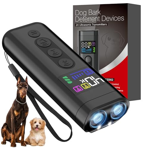Phzibor Dog Bark Avskräckande enhet, 65 FT räckvidd, 3 x ultraljudsbark avskräckande enhet och ultraljud hundtränare – anti-skällande enhet med färgvisning, säker och effektiv alternativ till