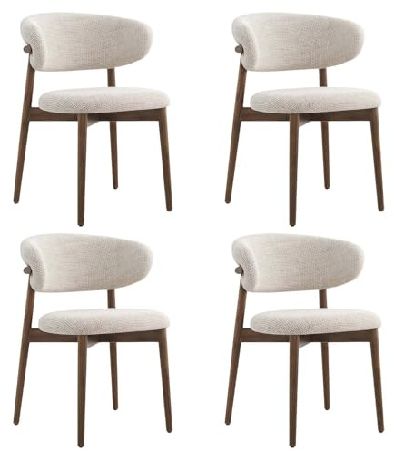 GAOCUNBING Middagsstolar, matstolar i massivt trä med linne kudde och böjd rygg, vadderade köksstolar för vardagsrum sovrum restaurang 4 st