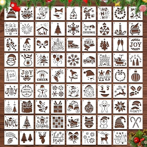 Forbabe Julstenciler 80 stycken, 7,7 x 7,7 cm stencil jul liten sats julmallar snöspray, julmallar fönster för scrapbooking vägg, golv, dekoration, fönsterdekoration
