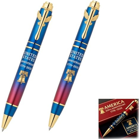 Us 250 Years of Freedom Commemorative Pen, Patriotic Collectible Pens with Gift Box, Writing Instrument for History Lovers, Christmas Bulk Ballpoint Gifts for Adults and Kids (#B-2PCS)