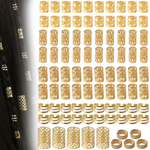 90 Pezzi Gioielli Dreadlocks Trecce Clip,Dreadlock Perline Clip a Spirale,Anellini per Capelli Treccine,Capelli Treccia,Accessori Capelli Decorazione per Treccine,per Uomini e Donne (Oro)