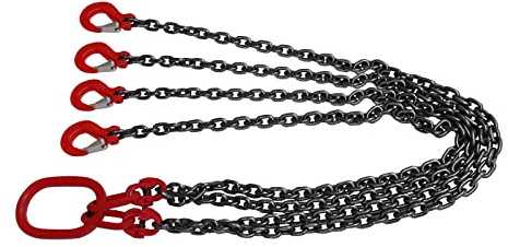 4-Strang Kettengehänge 5t, G80 Anschlagkette mit Gabelkopfhaken, Choker Kette Forst 8mm Forstkette & Rückekette für Bagger Zubehör,1.5m Manganstahlkette