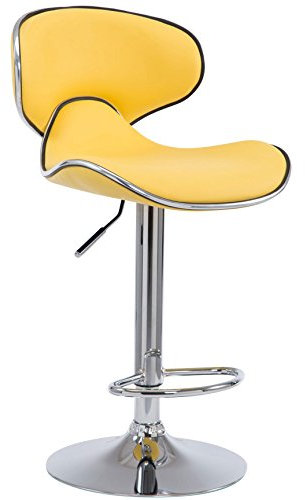 CLP Barhocker Las Vegas V2 Mit Kunstlederbezug I Thekenhocker Mit Fußstütze I Tresenhocker Mit Trompetenfuß I Barstuhl Höhenverstellbar, Farbe:gelb, Gestell Farbe:chrom