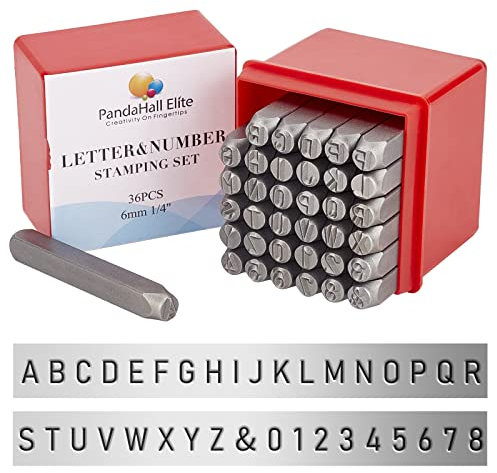 PandaHall 36 Stück Schmuck Making Tool Eisen Buchstaben Alphabet A bis Z und Nummer 0 bis 9 Zeichen Seal Stamps Größe 63x8mm Schwarz