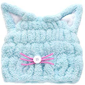 Minkissy Katze Ohr Haare Handtuch Mikrofaser Wrap Turban Schnell Trocknend Bad Schnell Trocknend Saugfähigen Haar Trockenhaube Badzubehör für Mädchen Frauen Blau