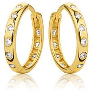 14 Karat 585 Hochglanz Gold Ohrringe Creolen mit Zirkonia Steinen