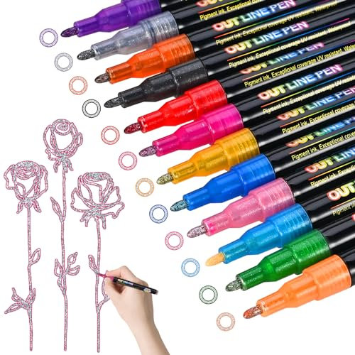 GOLDGE Glitzerstifte Mädchen Magische Kinder,12 Outline Stifte Metallic für DIY Grußkarten Holz Glas Scrapbooking Ostergeschenke Kinder Geschenke